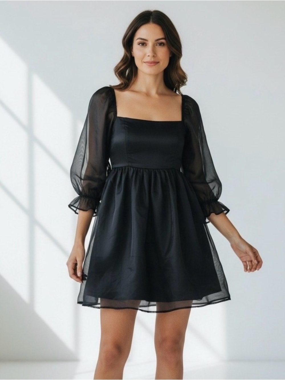 Thirty Thirty LA Black Puff Sleeve Mini Dress Smocked Back Size Small NWT